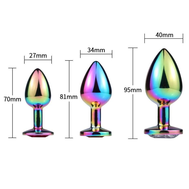3pcs Stainless Steel Colorful Luxurious Diamond Butt Plugs Set - Image 7