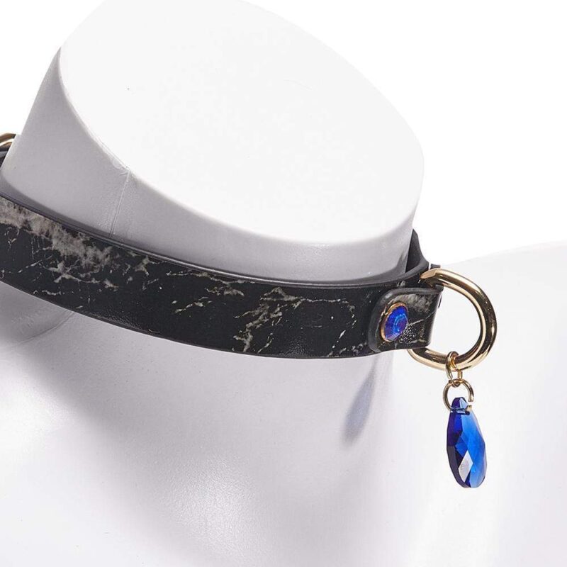 Marble-Pattern Leather Gem Collar - Image 2
