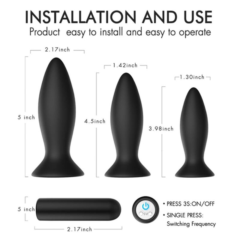 3Pcs 9 Vibrations Suction Cup Butt Plug Set - Image 10