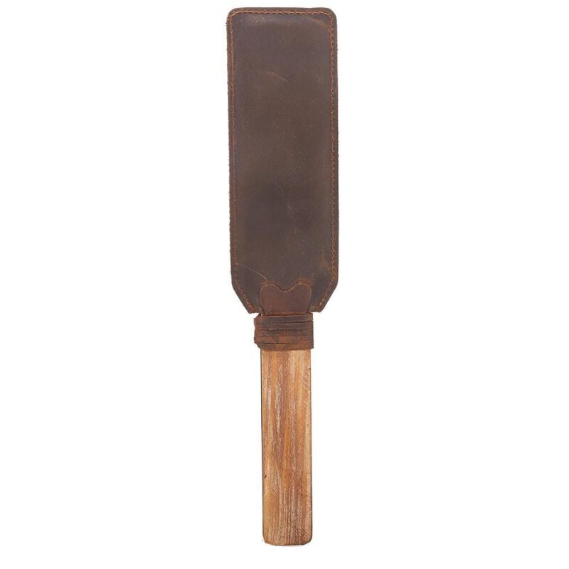 Distressed Wooden Handle Rivet Leather Paddle - Image 3
