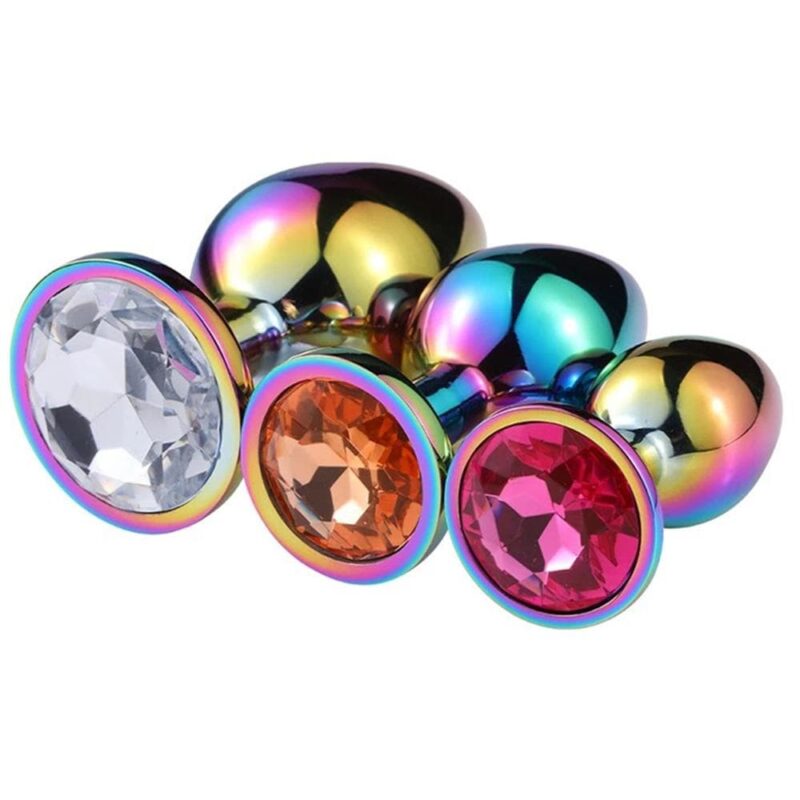 3pcs Stainless Steel Colorful Luxurious Diamond Butt Plugs Set - Image 2