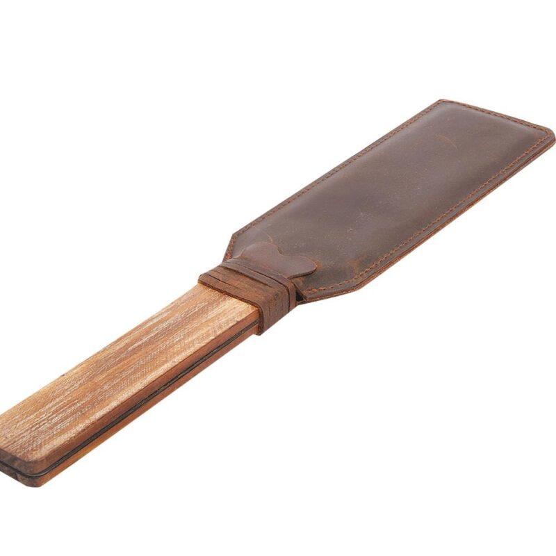 Distressed Wooden Handle Rivet Leather Paddle - Image 5